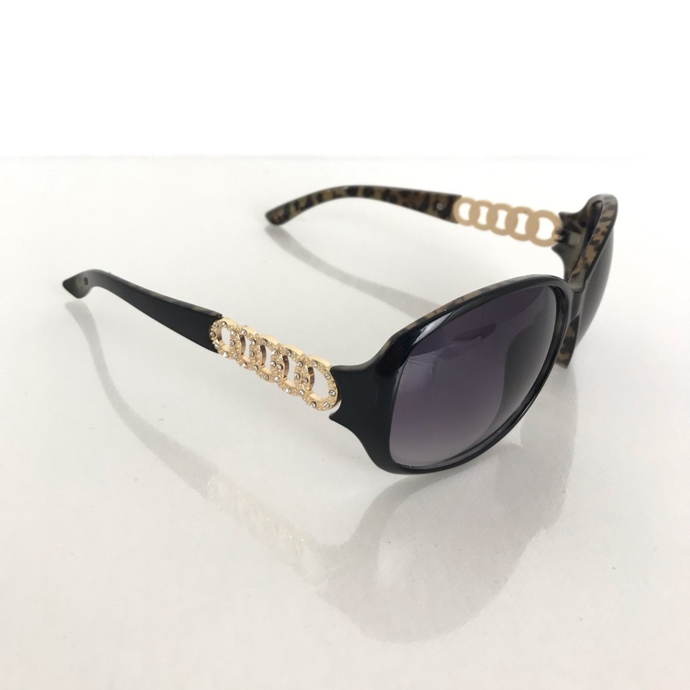 Guess Women's Sunglasses Black Frames W/Leopard Print Gold Rhinestone Accents - Picture 4 of 10